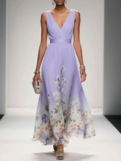 Daniela | Robe longue femme à imprimé floral et col en V