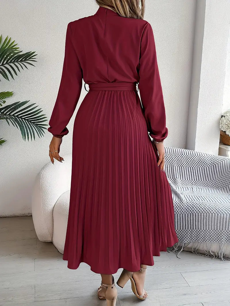 Rhea | Pleated Long Sleeve Dress with Belt