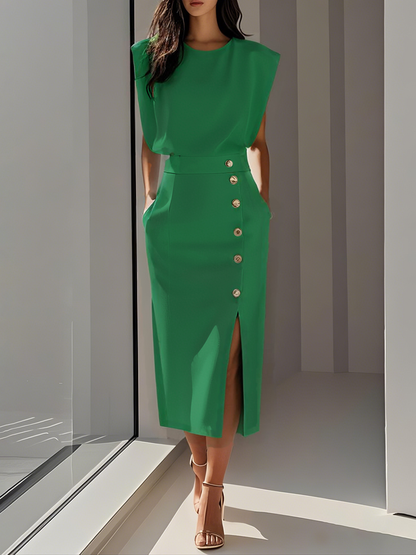 Beatriz | Vestido midi para mujer con botones y abertura frontal