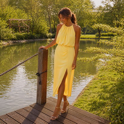 Paloma | Sleeveless midi dress with high neck and flowing design