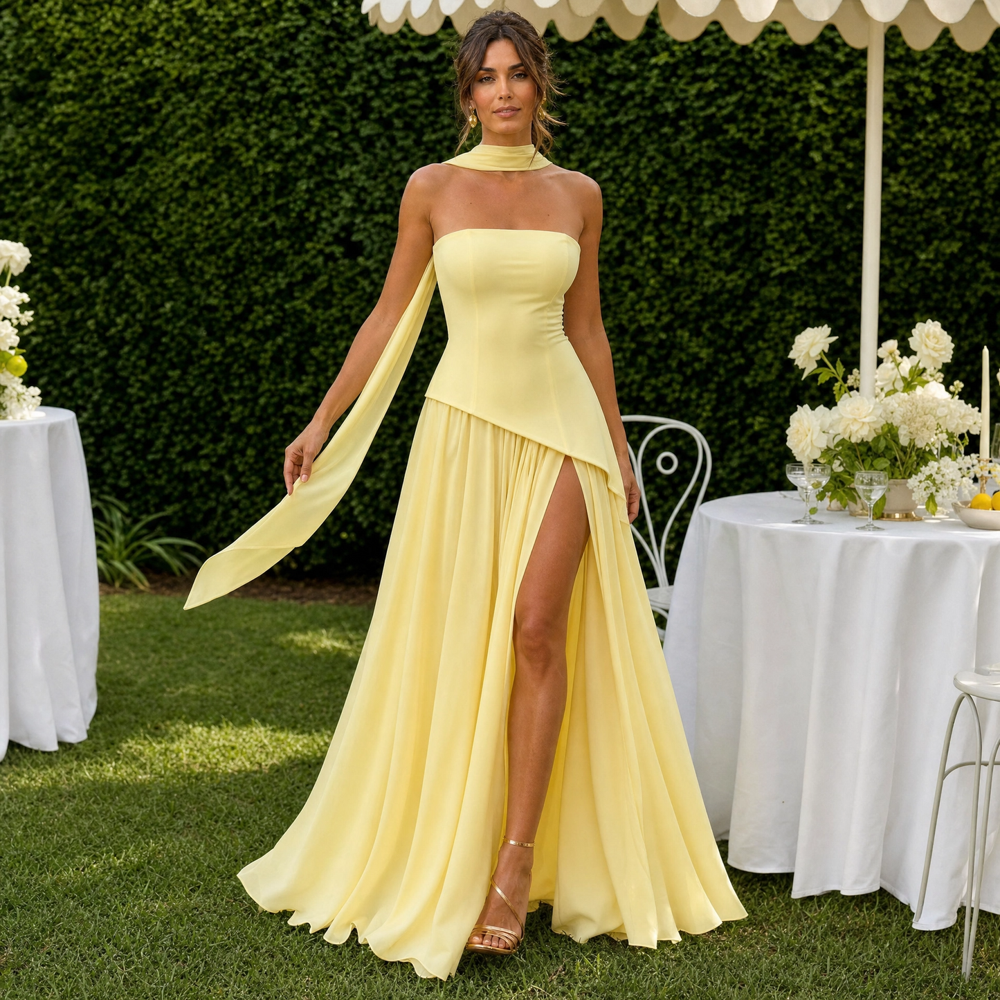 Talina | Women's Asymmetric Strapless Maxi Dress