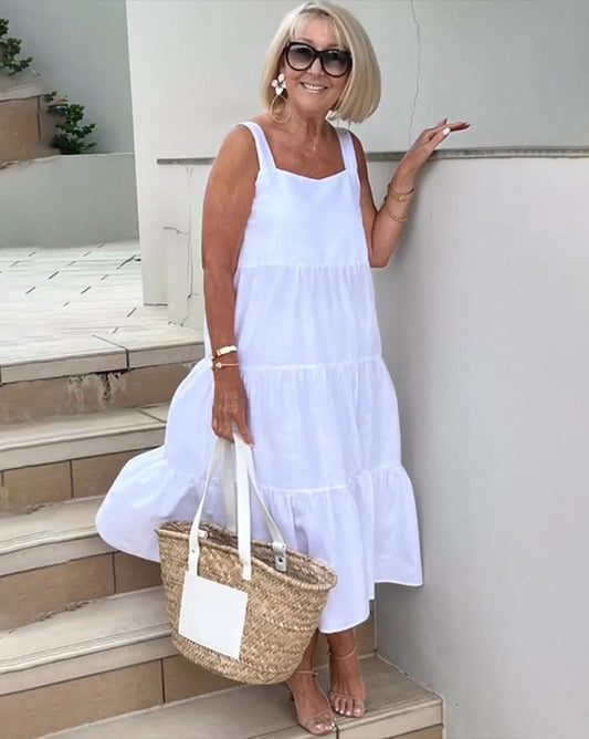 Julia | Robe maxi sans manches pour femme avec couches et coupe ample