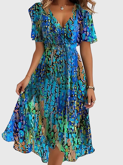 Evangelina | Vestido midi floral cruzado con manga corta