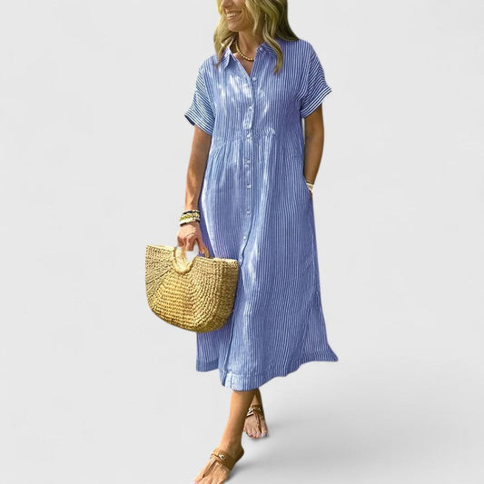 Cielo | Vestido midi con botones y manga corta recta