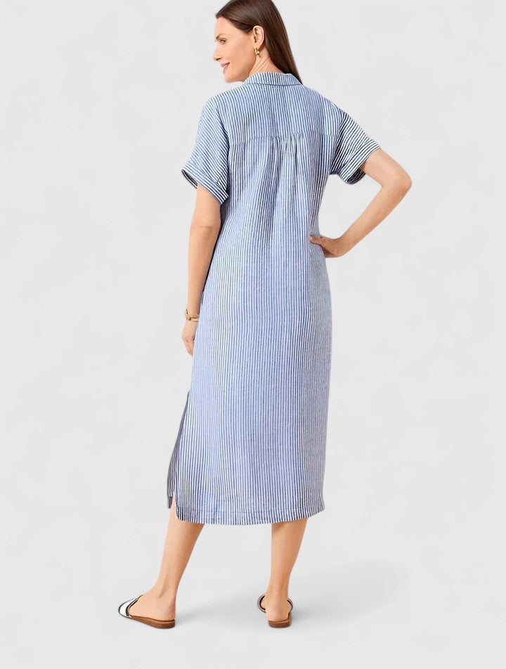 Cielo | Vestido midi con botones y manga corta recta