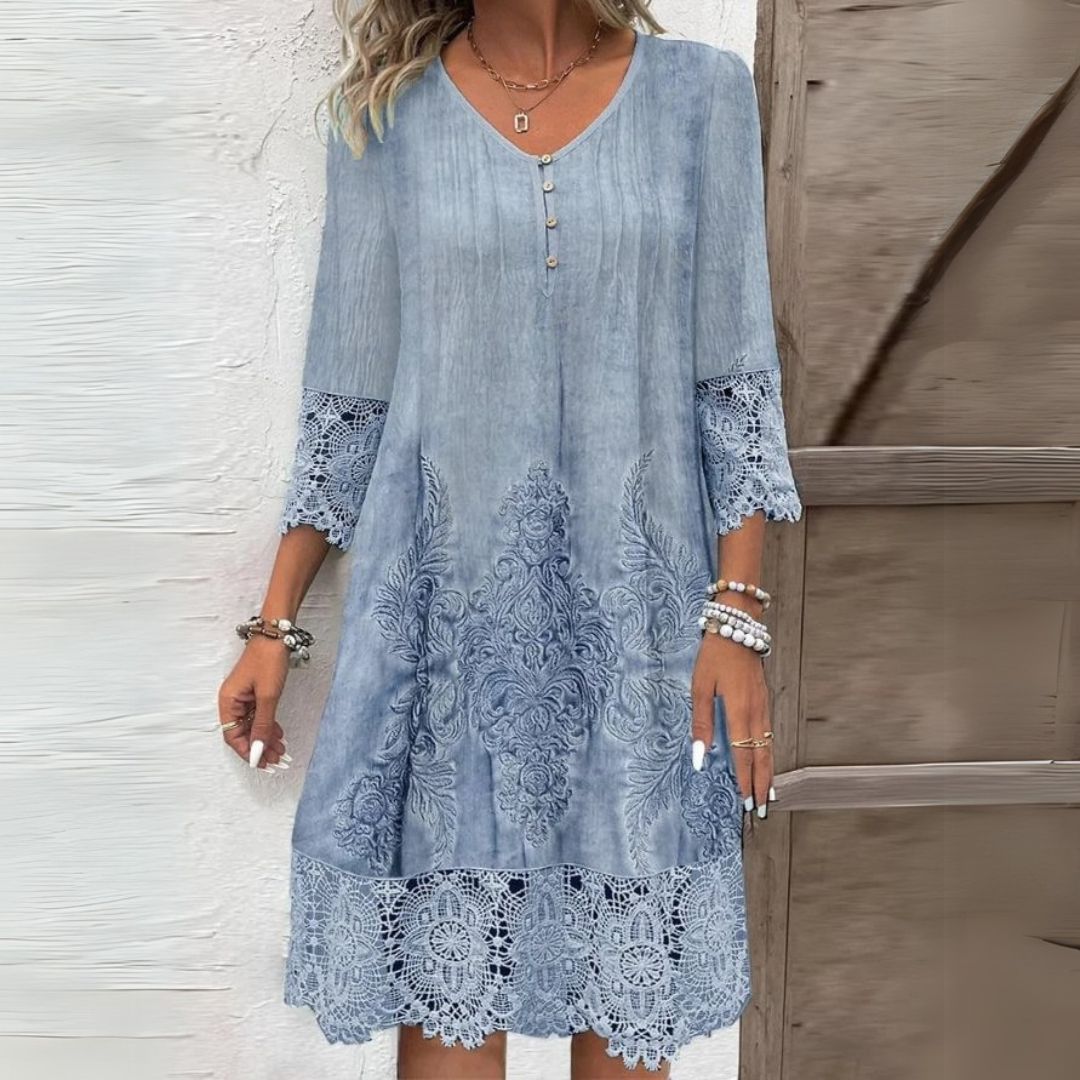 Reyes | Robe midi avec imprimé floral et détails en dentelle