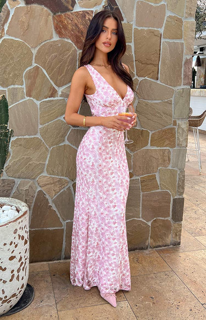 Abigaela | Women's floral print wedding dress with V-neck