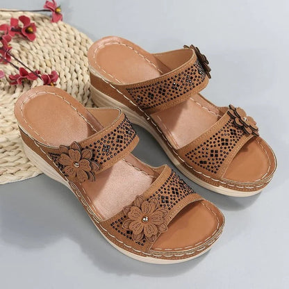Yarael | Women's Wedge Sandals with Floral Straps | Breathable