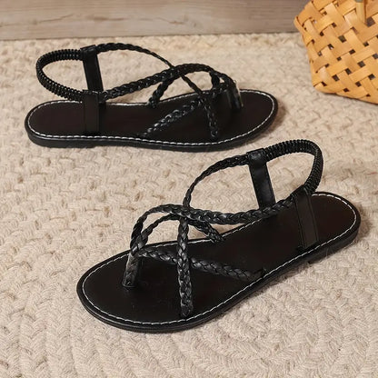 Juliana | Women's flat sandals with braided design and crossed straps