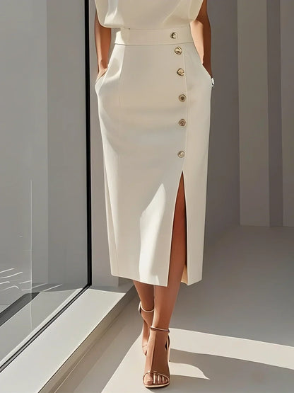 Beatriz | Vestido midi para mujer con botones y abertura frontal