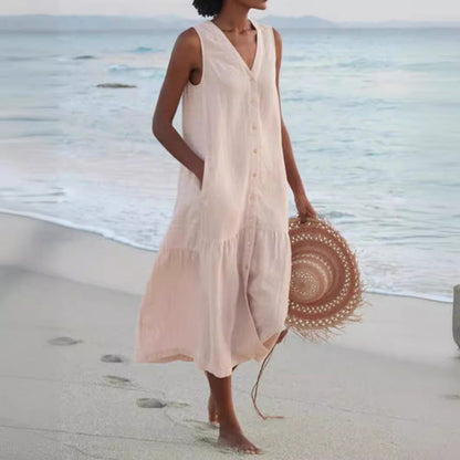 Marisol | Vestido midi para mujer con botones y escote en V