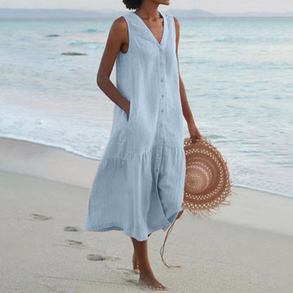 Marisol | Vestido midi para mujer con botones y escote en V