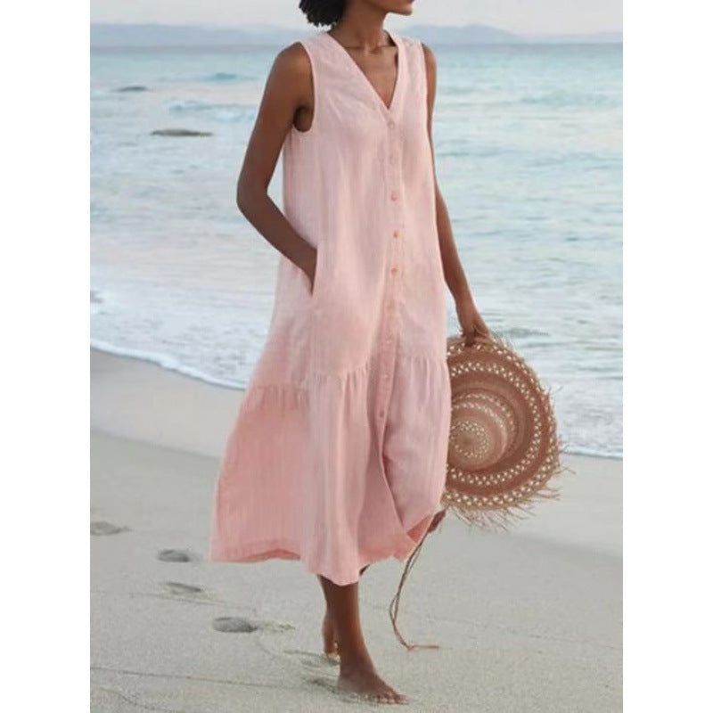 Marisol | Vestido midi para mujer con botones y escote en V