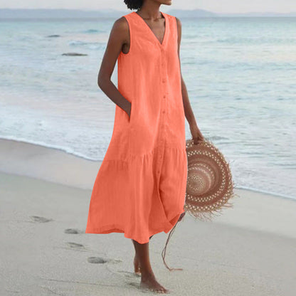 Marisol | Vestido midi para mujer con botones y escote en V