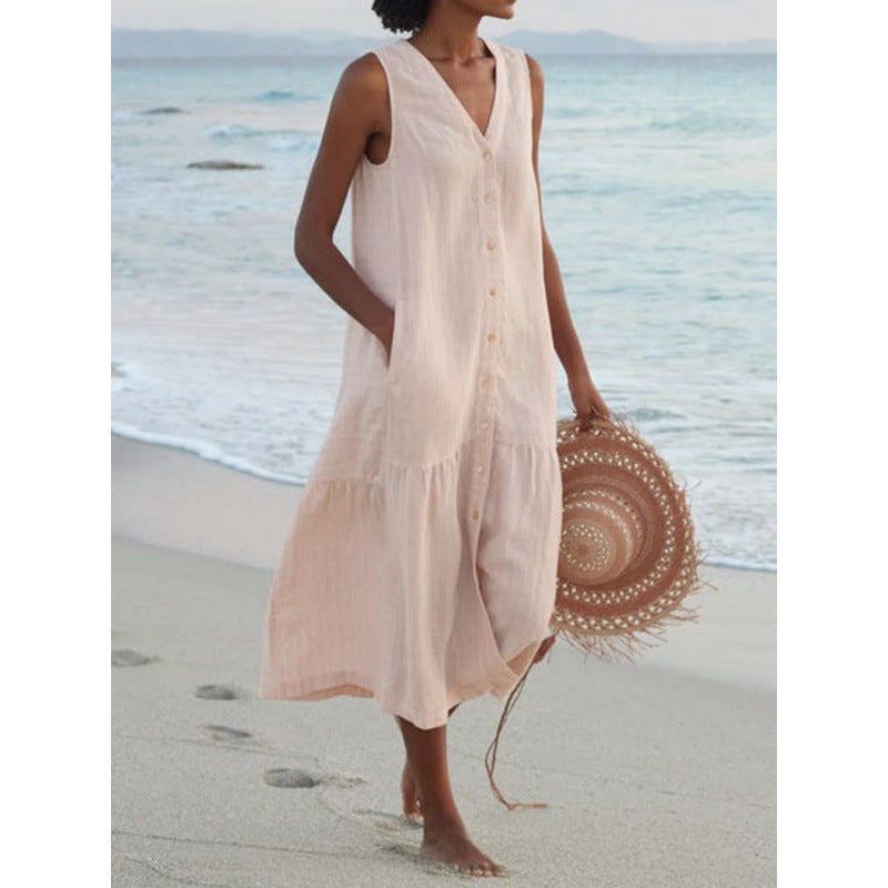 Marisol | Vestido midi para mujer con botones y escote en V