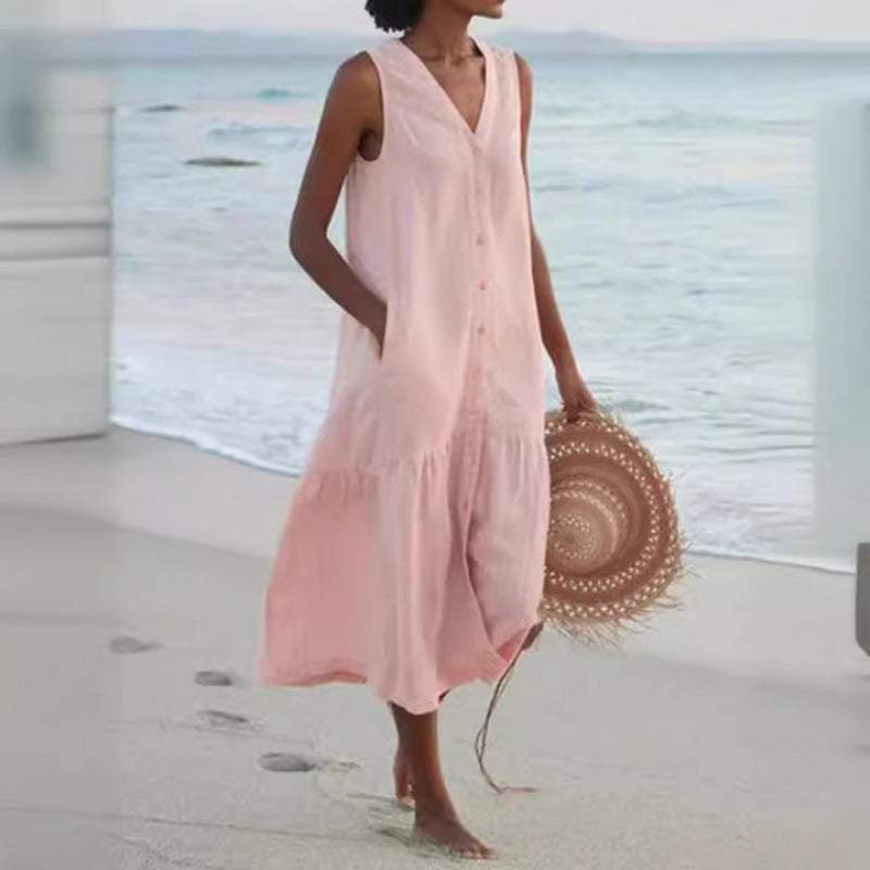 Marisol | Vestido midi para mujer con botones y escote en V
