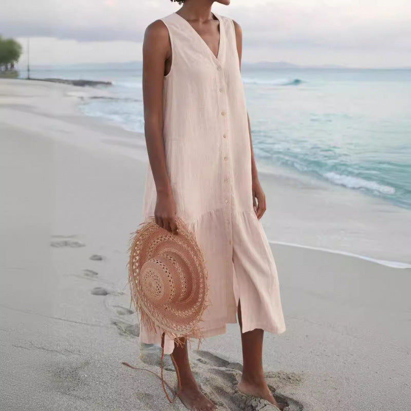 Marisol | Vestido midi para mujer con botones y escote en V