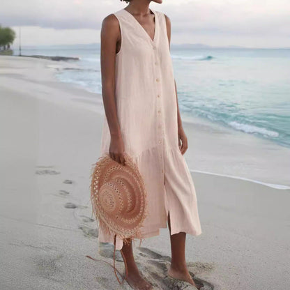 Marisol | Vestido midi para mujer con botones y escote en V
