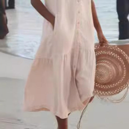 Marisol | Vestido midi para mujer con botones y escote en V