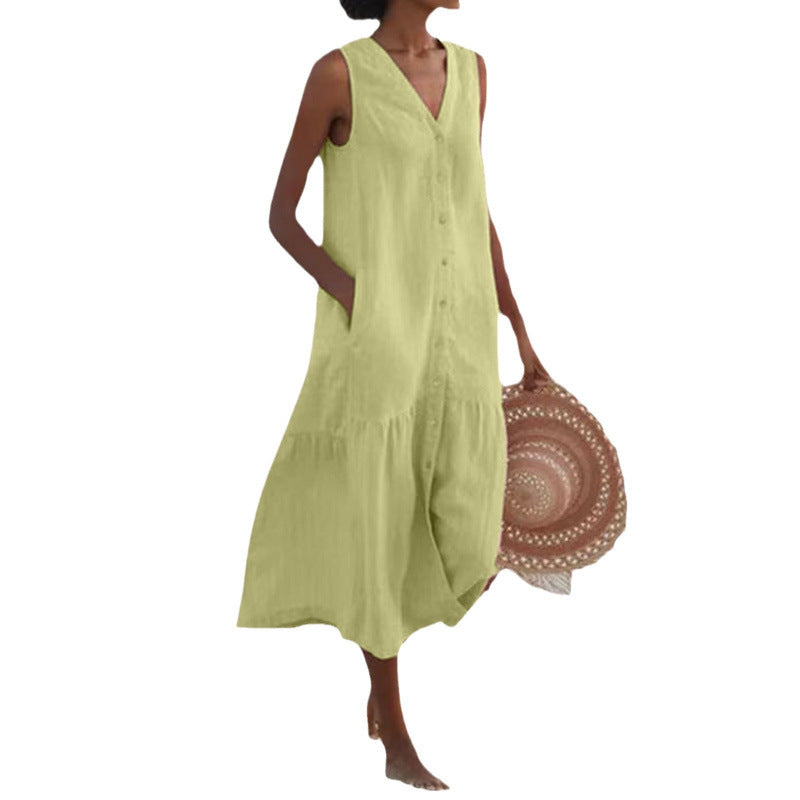 Marisol | Vestido midi para mujer con botones y escote en V