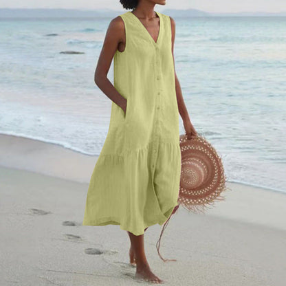 Marisol | Vestido midi para mujer con botones y escote en V