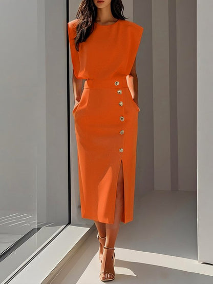Beatriz | Vestido midi para mujer con botones y abertura frontal