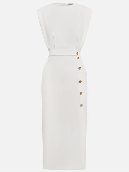 Beatriz | Vestido midi para mujer con botones y abertura frontal