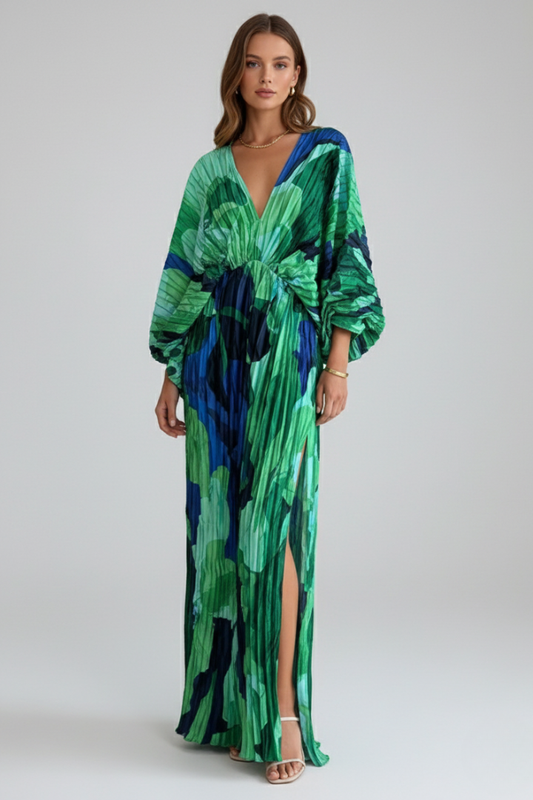 Veronica | Vestido maxi para mujer con escote en V plisado