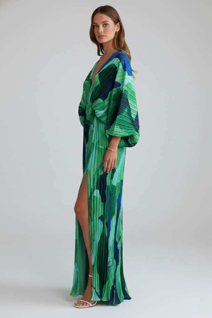 Veronica | Vestido maxi para mujer con escote en V plisado