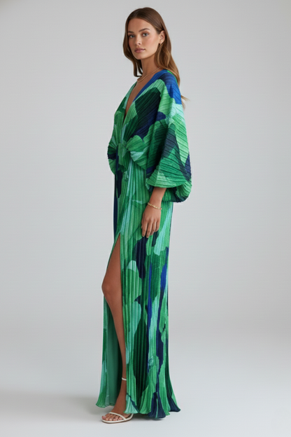 Veronica | Vestido maxi para mujer con escote en V plisado