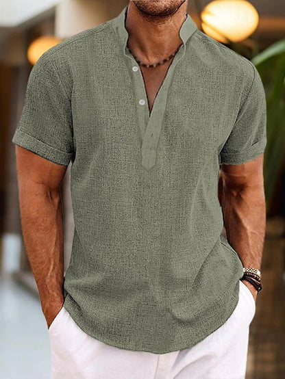 Renzo | Camiseta para hombre de manga corta con cuello henley y diseño casual