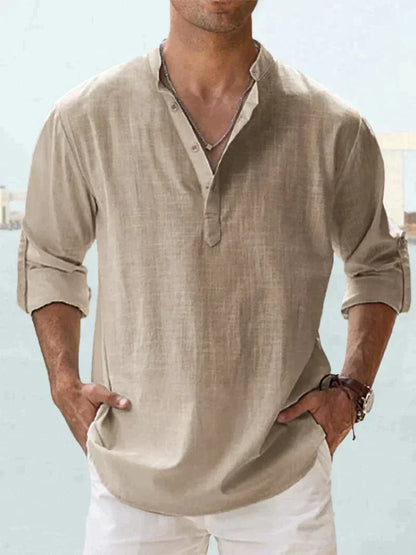 Javier | Man long-sleeved loose-fitting shirt no lapel collar