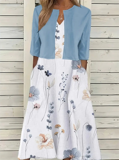 Sofía | Vestido midi para mujer con estampado floral y chaqueta