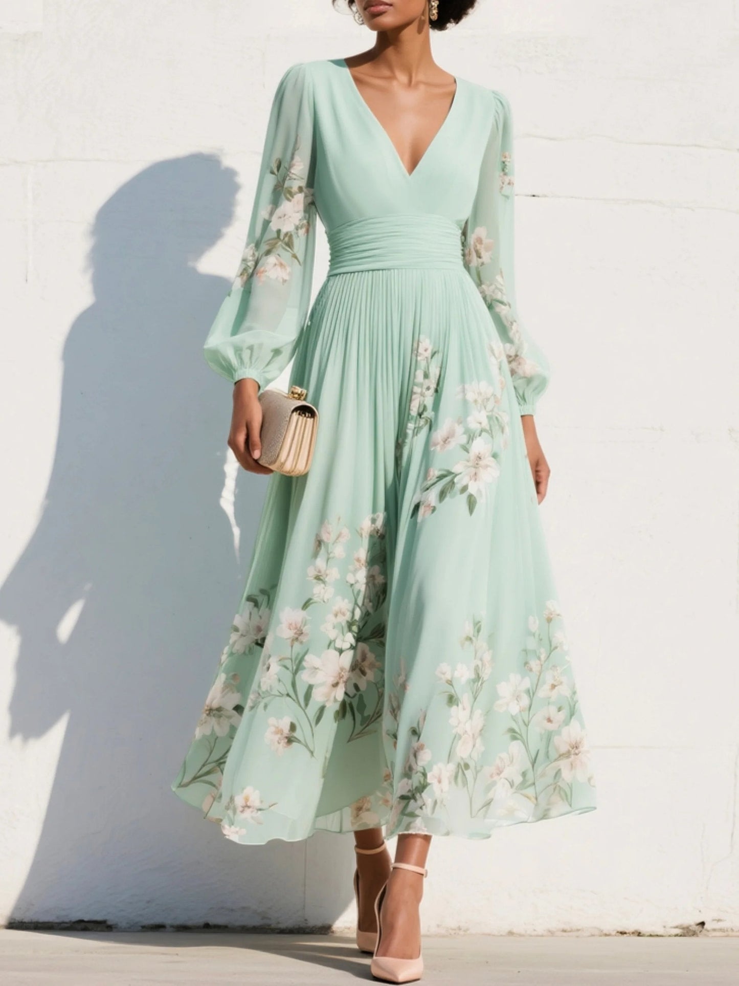 Aranza | Vestido midi para mujer con estampado floral y escote en V