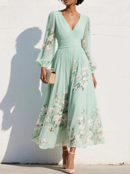 Aranza | Vestido midi para mujer con estampado floral y escote en V