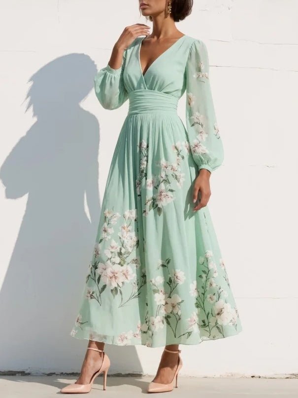 Aranza | Vestido midi para mujer con estampado floral y escote en V