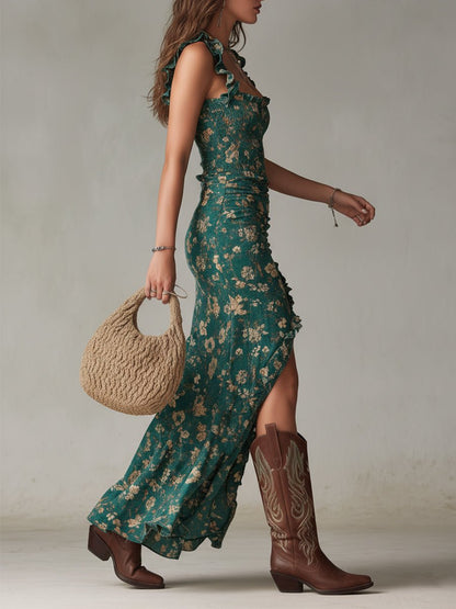 Belinda | Vestido maxi boho para mujer con flores y abertura
