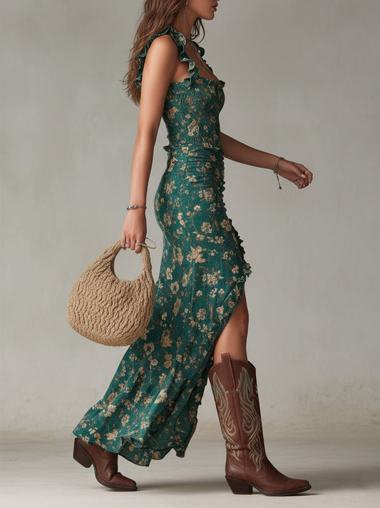 Belinda | Women's boho maxi dress with flowers and slit