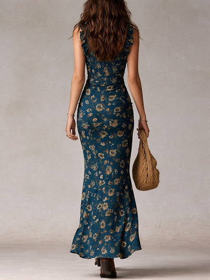 Belinda | Vestido maxi boho para mujer con flores y abertura