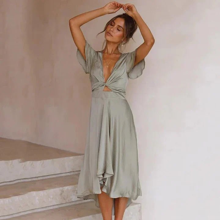 Priscila | Vestido midi para mujer con escote en V profundo