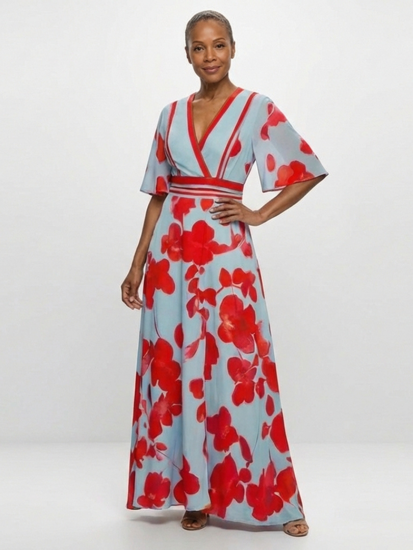 Caridad | Vestido maxi con manga corta y estampado floral