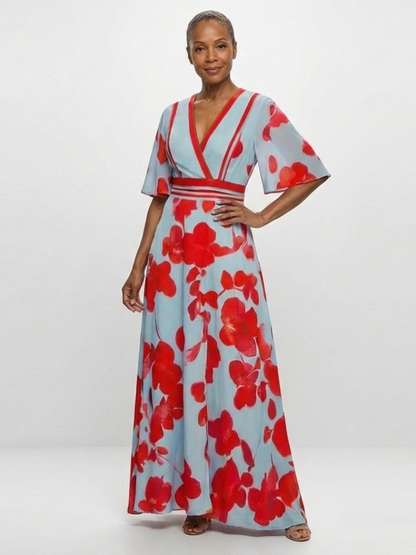 Caridad | Vestido maxi con manga corta y estampado floral