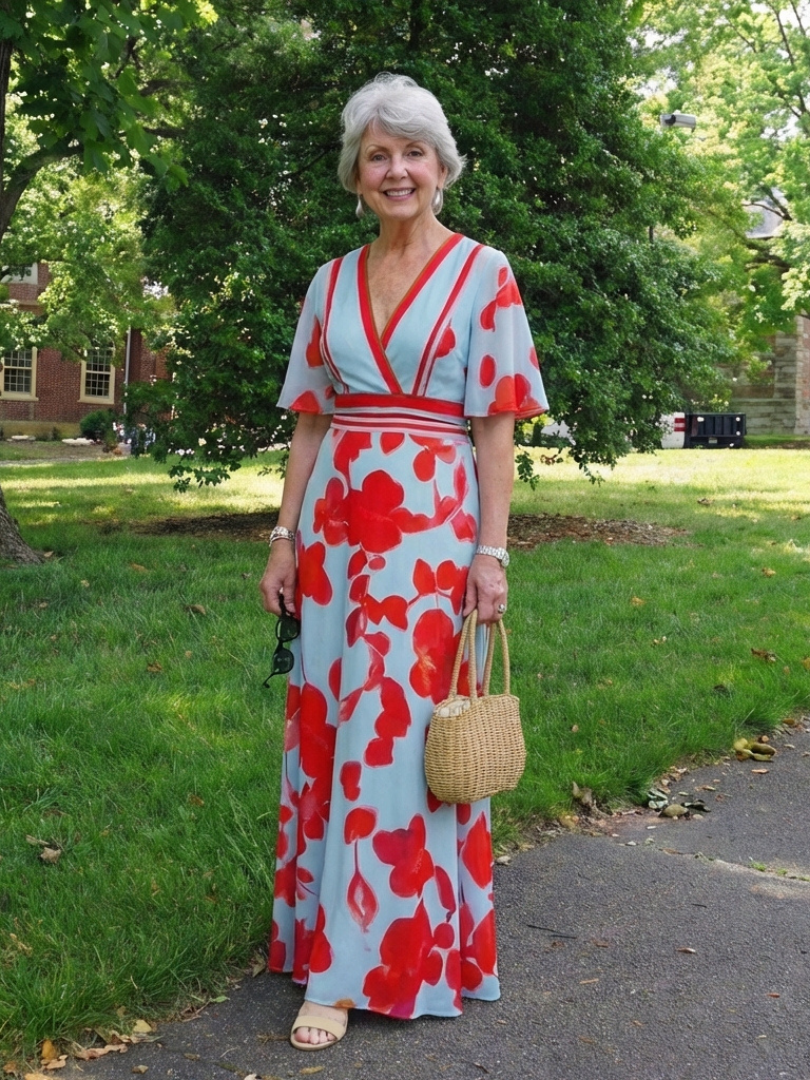 Caridad | Vestido maxi con manga corta y estampado floral