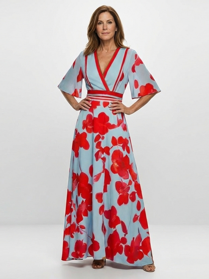 Caridad | Vestido maxi con manga corta y estampado floral