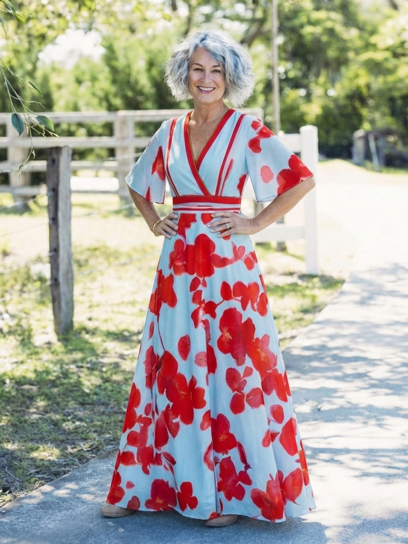 Caridad | Vestido maxi con manga corta y estampado floral
