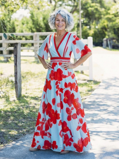 Caridad | Vestido maxi con manga corta y estampado floral