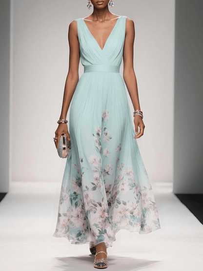 Daniela | Robe longue femme à imprimé floral et col en V