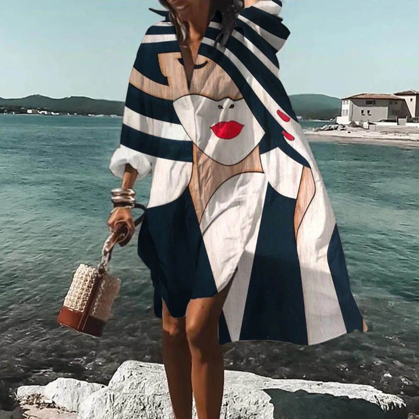 Felicia | Vestido Camisero Estampado de Manga Larga