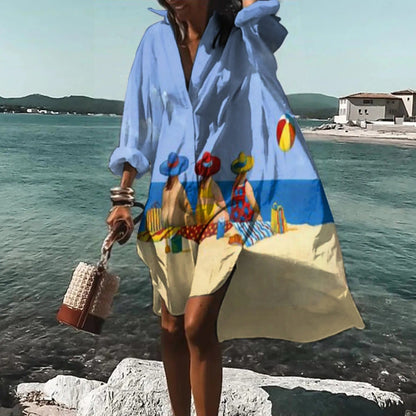 Felicia | Vestido Camisero Estampado de Manga Larga