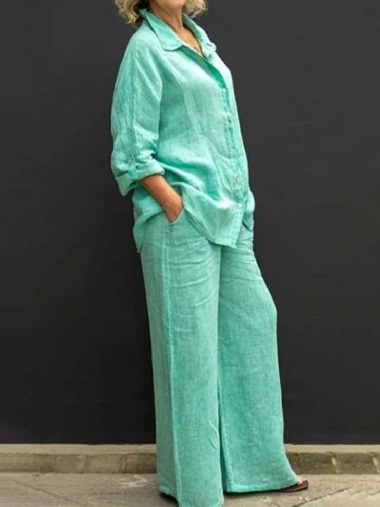 Selira | Conjunto de dos piezas para mujer con camisa y pantalón ancho